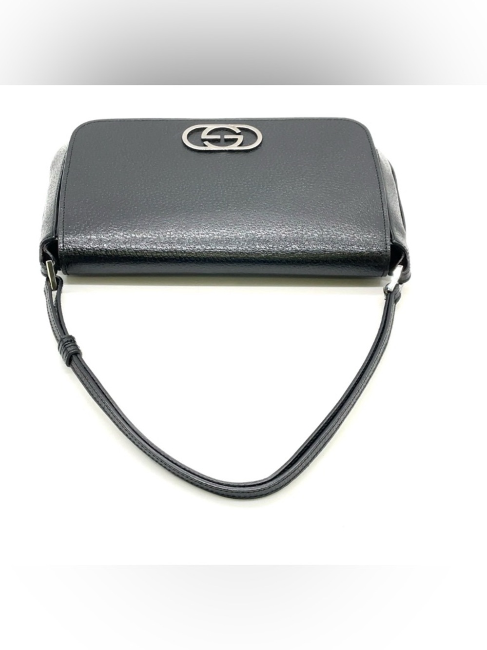 Gucci Black Leather Shoulder Bag with Silver Double G - Picture 5 of 16
